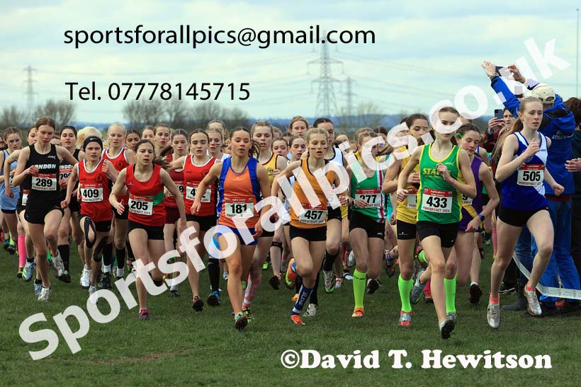Junior Girls 2024 English Schools Cross Country Champs., Pontefract, March 16th.  Photo: David T. Hewitson/Sports for All Pics